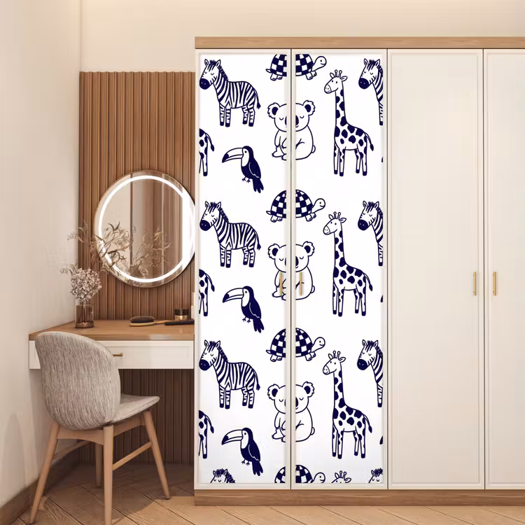 Deursticker - Dieren - Patroon - Kinderkamer - Grafisch - Wit-Blauw — 5