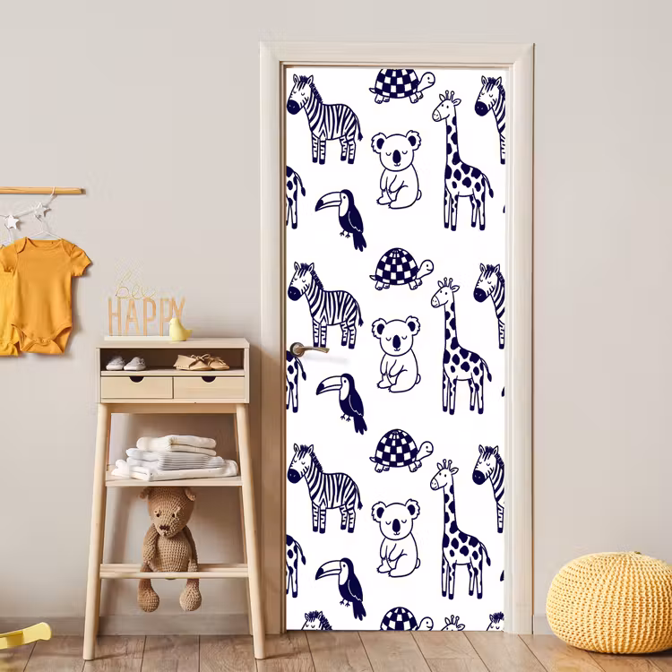 Deursticker - Dieren - Patroon - Kinderkamer - Grafisch - Wit-Blauw — 6