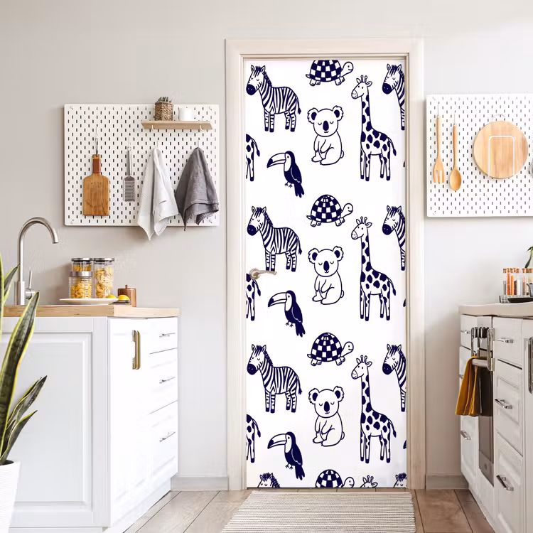 Deursticker - Dieren - Patroon - Kinderkamer - Grafisch - Wit-Blauw — 7