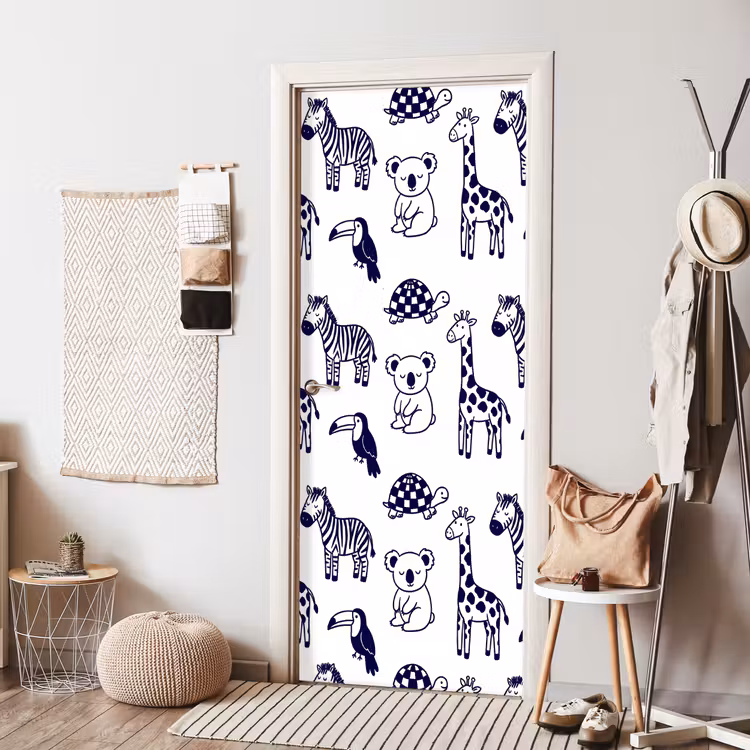 Deursticker - Dieren - Patroon - Kinderkamer - Grafisch - Wit-Blauw — 8