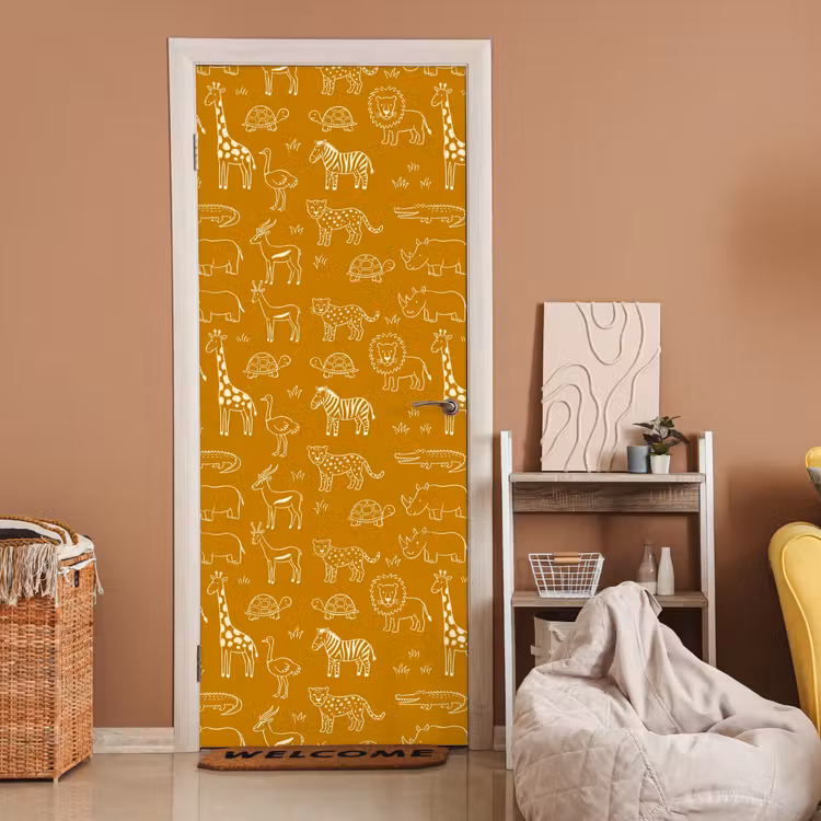 Deursticker - Dieren - Safari - Patroon - Kinderlijk - Oker — 2