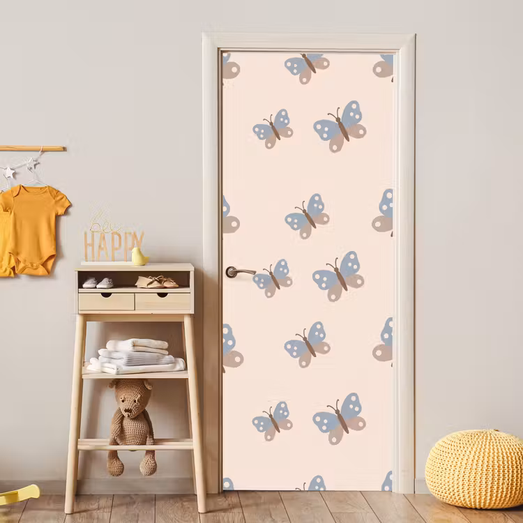 Deursticker - Insect - Vlinderpatroon - Abstract - Blauw - Beige — 6
