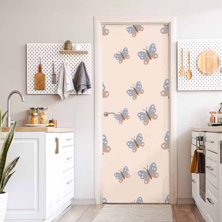 Deursticker - Insect - Vlinderpatroon - Abstract - Blauw - Beige — 7