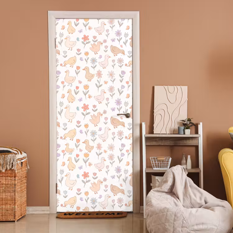 Deursticker - Vogel - Bloemen - Patroon - Pastel - Dieren — 2