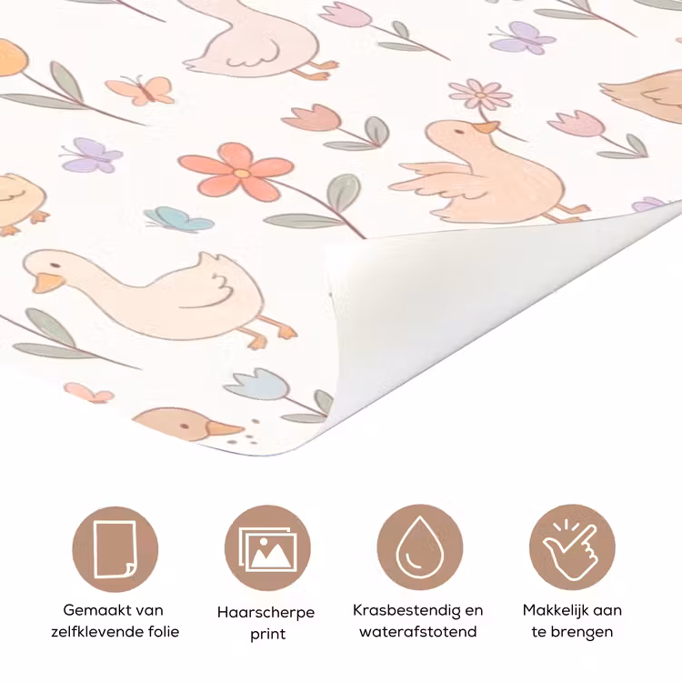 Deursticker - Vogel - Bloemen - Patroon - Pastel - Dieren — 3