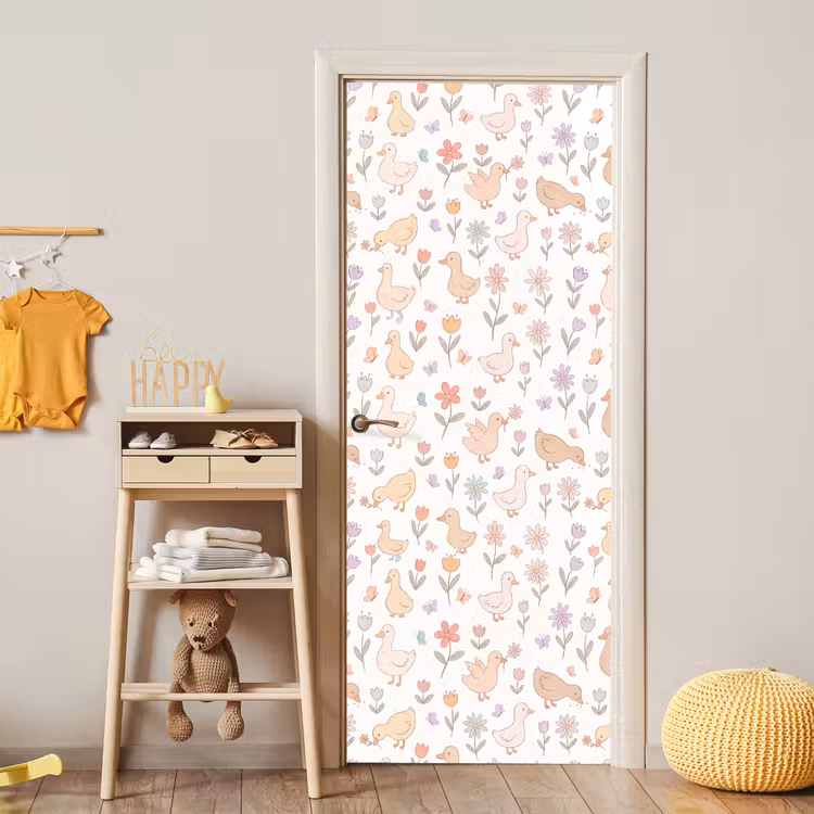 Deursticker - Vogel - Bloemen - Patroon - Pastel - Dieren — 6