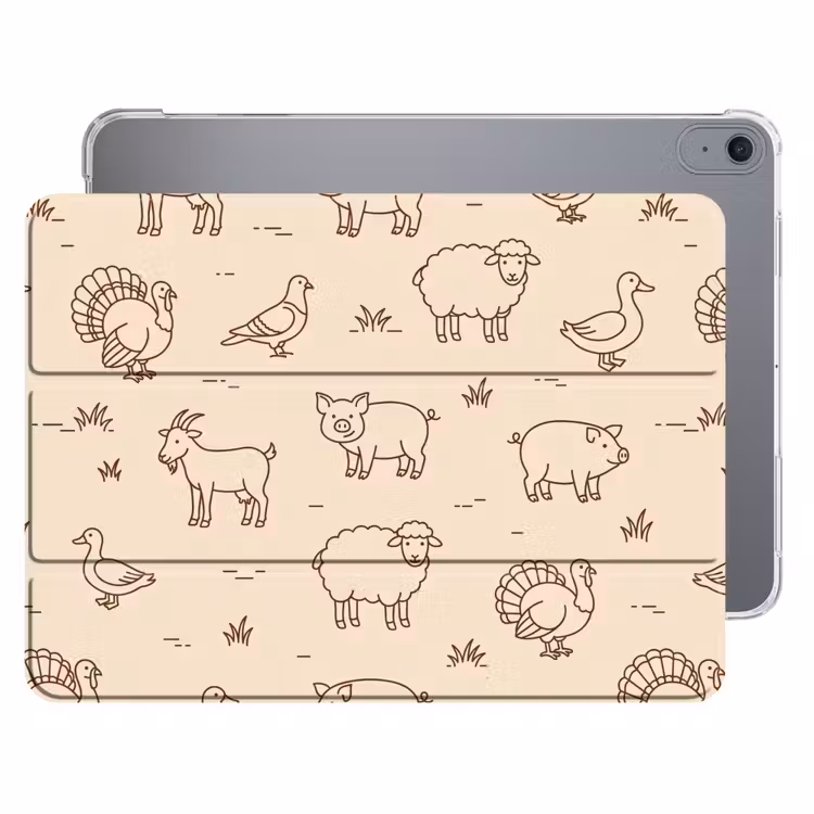 iPad hoes - Dieren - Patroon - Boerderij - Minimalistisch - Beige — 1