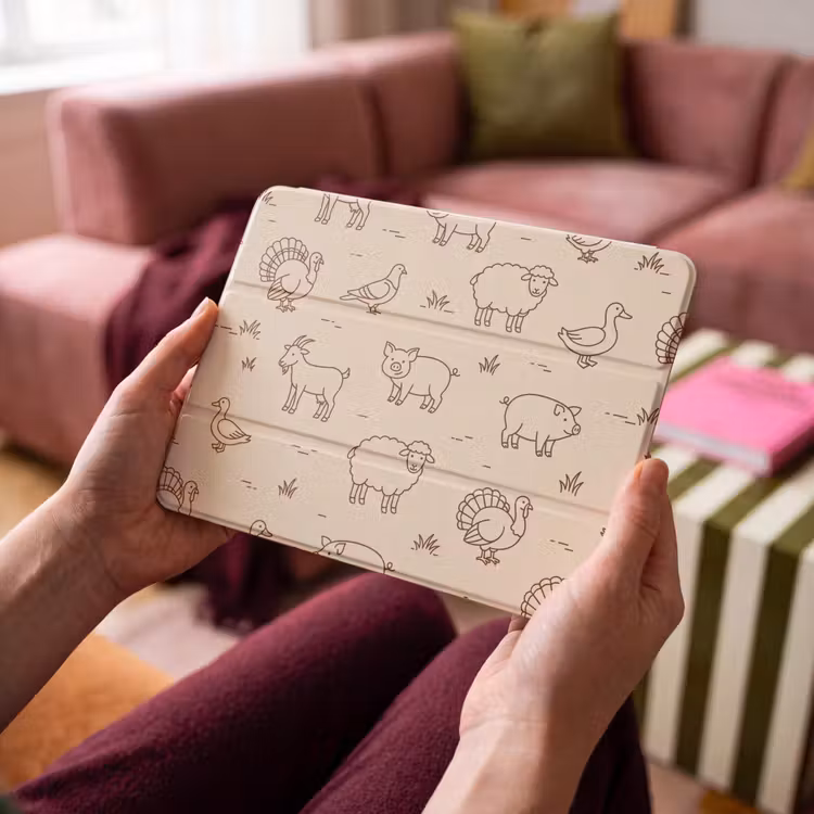 iPad hoes - Dieren - Patroon - Boerderij - Minimalistisch - Beige — 4