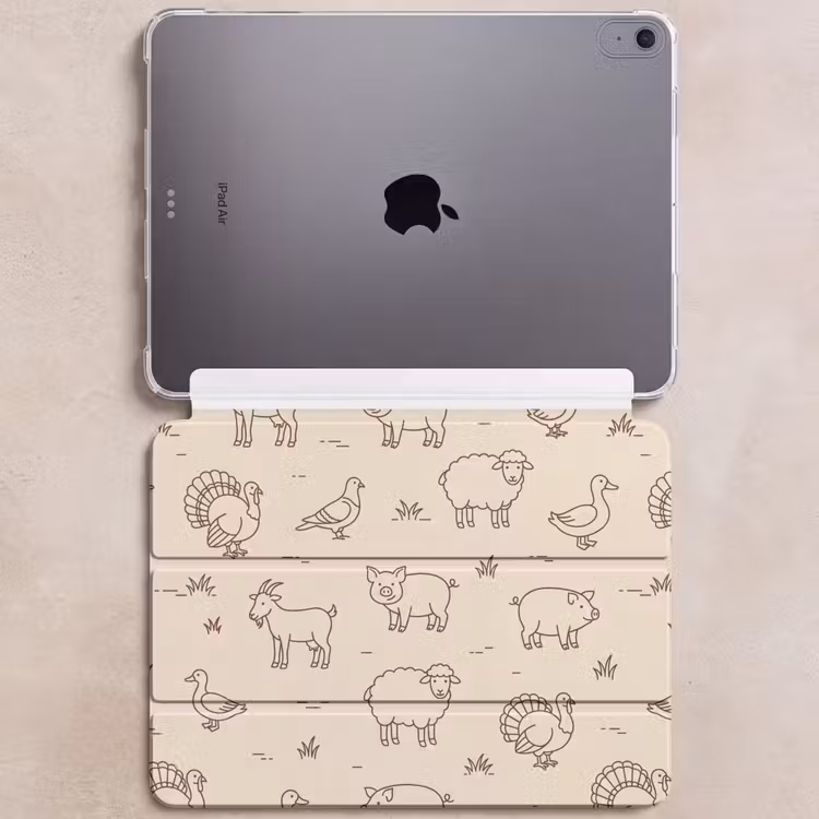 iPad hoes - Dieren - Patroon - Boerderij - Minimalistisch - Beige — 6