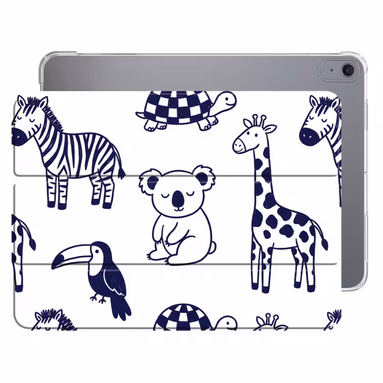 iPad hoes - Dieren - Patroon - Kinderkamer - Grafisch - Wit-Blauw — 1