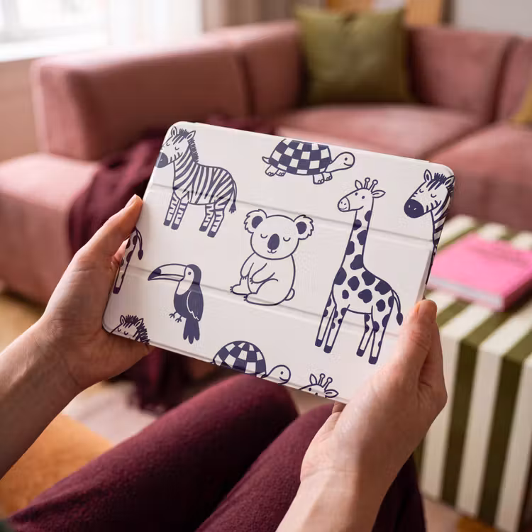 iPad hoes - Dieren - Patroon - Kinderkamer - Grafisch - Wit-Blauw — 4