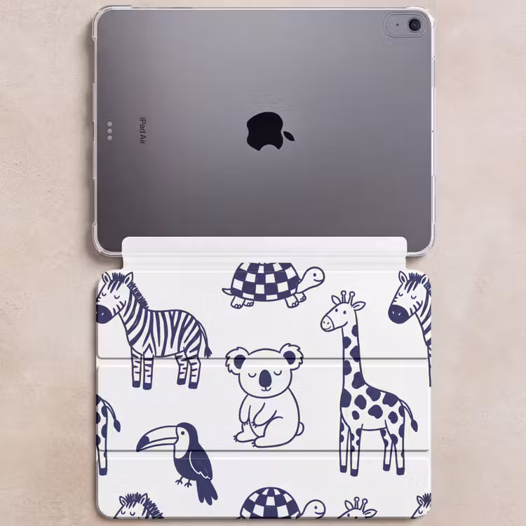 iPad hoes - Dieren - Patroon - Kinderkamer - Grafisch - Wit-Blauw — 6