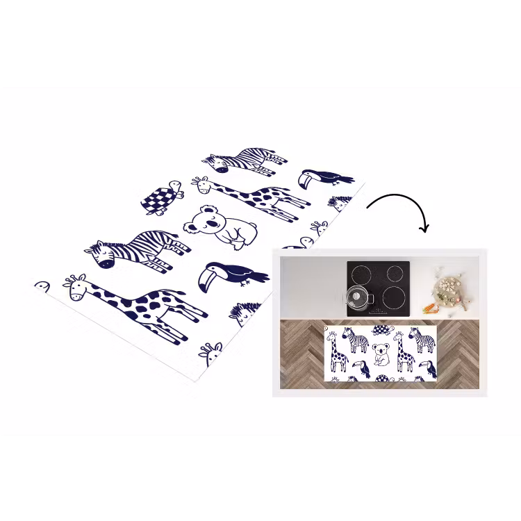 Keukenloper - Dieren - Patroon - Kinderkamer - Grafisch - Wit-Blauw — 1