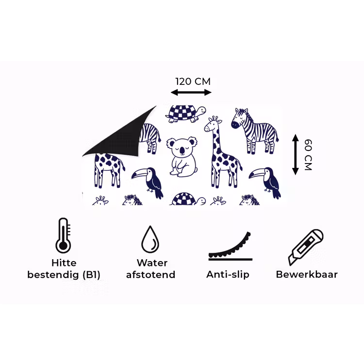 Keukenloper - Dieren - Patroon - Kinderkamer - Grafisch - Wit-Blauw — 5