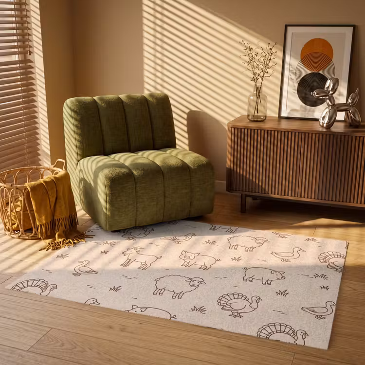 Vloerkleed - Dieren - Patroon - Boerderij - Minimalistisch - Beige — 2