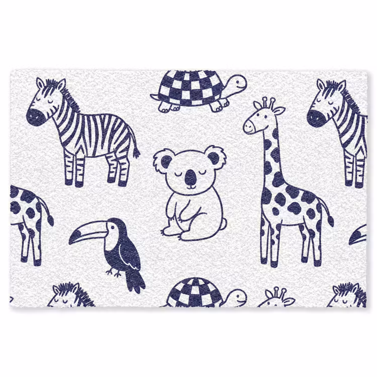 Vloerkleed - Dieren - Patroon - Kinderkamer - Grafisch - Wit-Blauw — 1
