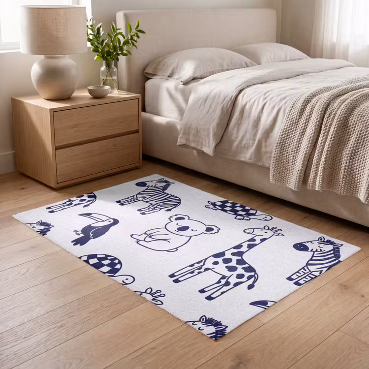 Vloerkleed - Dieren - Patroon - Kinderkamer - Grafisch - Wit-Blauw — 5