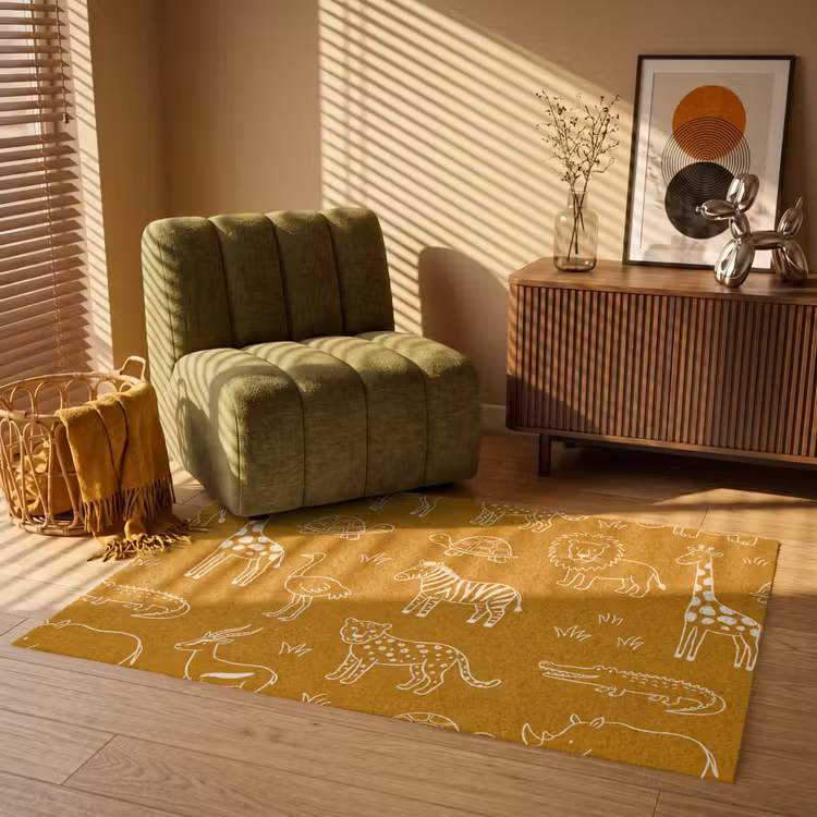 Vloerkleed - Dieren - Safari - Patroon - Kinderlijk - Oker — 2