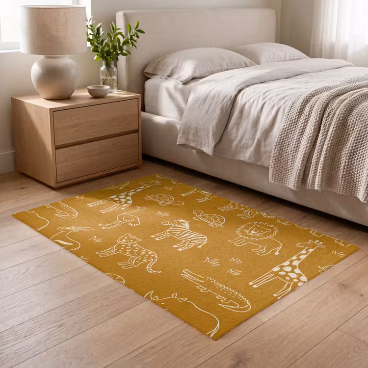 Vloerkleed - Dieren - Safari - Patroon - Kinderlijk - Oker — 5