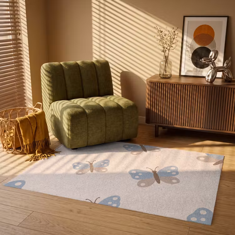 Vloerkleed - Insect - Vlinderpatroon - Abstract - Blauw - Beige — 2