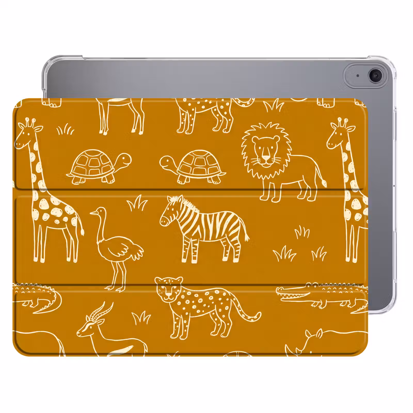 iPad hoes - Dieren - Safari - Patroon - Kinderlijk - Oker — 1