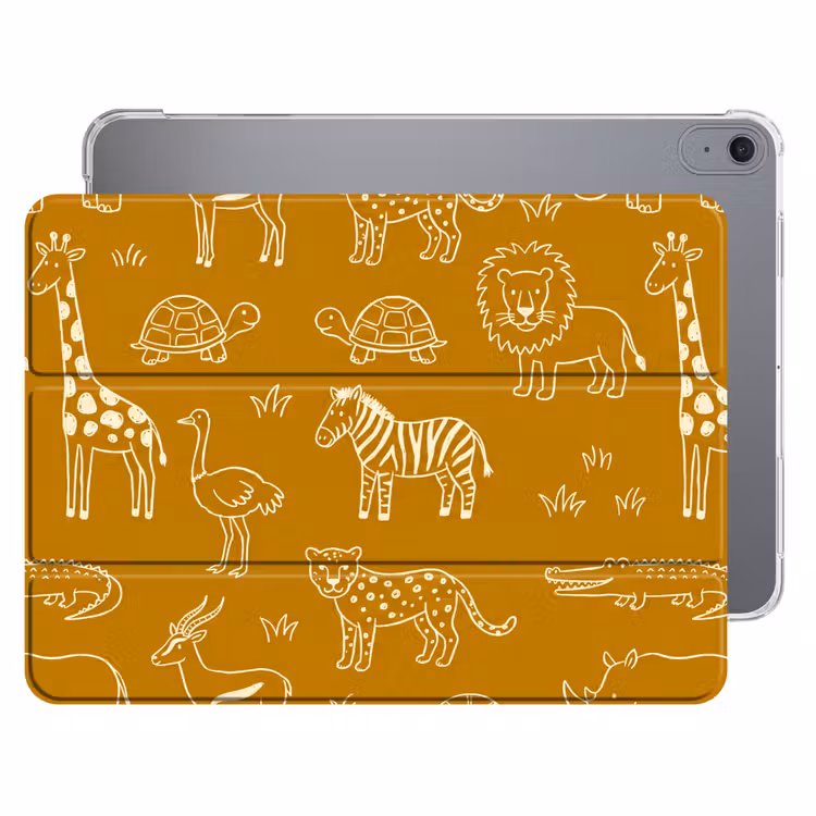 iPad hoes - Dieren - Safari - Patroon - Kinderlijk - Oker — 1