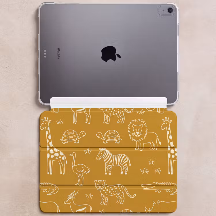 iPad hoes - Dieren - Safari - Patroon - Kinderlijk - Oker — 6