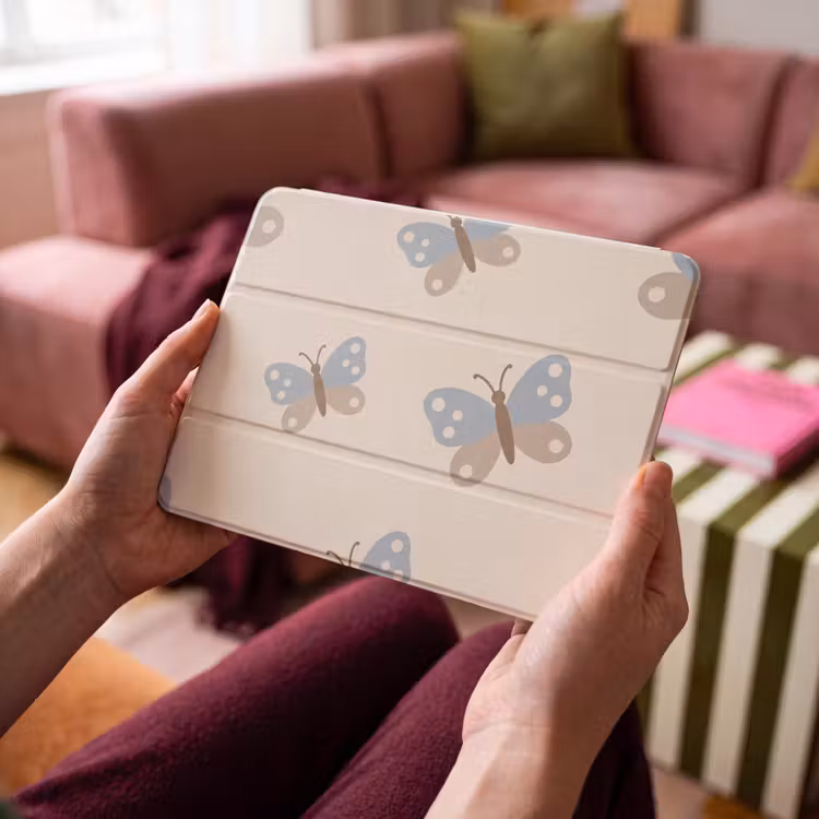 iPad hoes - Insect - Vlinderpatroon - Abstract - Blauw - Beige — 4