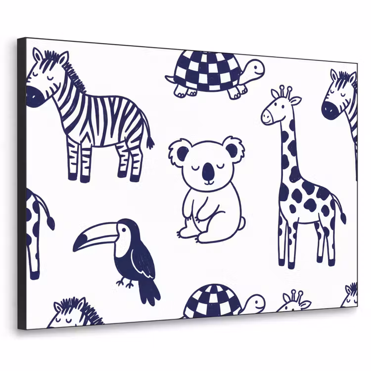 Art Frame - Dieren - Patroon - Kinderkamer - Grafisch - Wit-Blauw — 1
