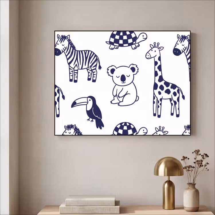Art Frame - Dieren - Patroon - Kinderkamer - Grafisch - Wit-Blauw — 5