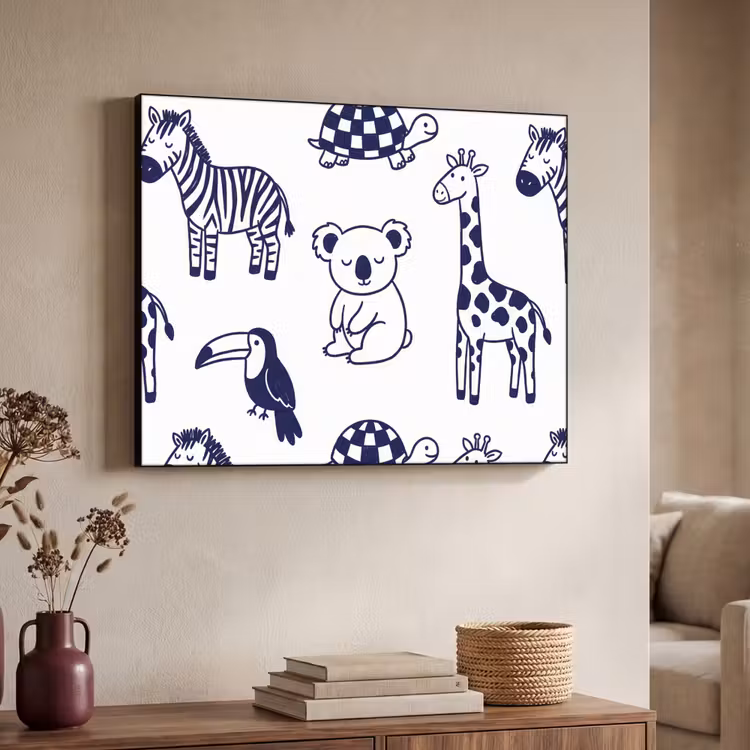 Art Frame - Dieren - Patroon - Kinderkamer - Grafisch - Wit-Blauw — 7