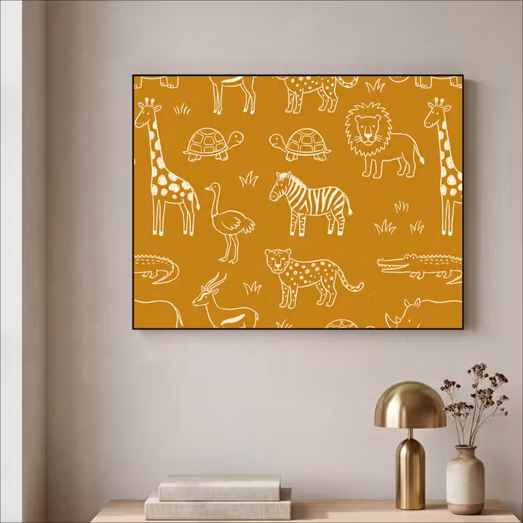 Art Frame - Dieren - Safari - Patroon - Kinderlijk - Oker — 5