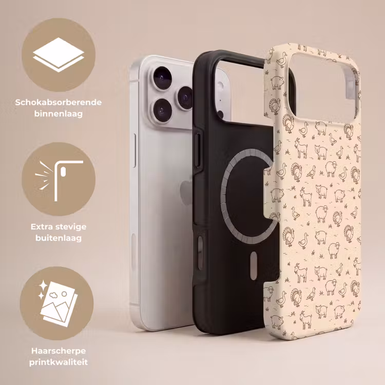 Telefoonhoesje Toughcase - Dieren - Patroon - Boerderij - Minimalistisch - Beige — 3