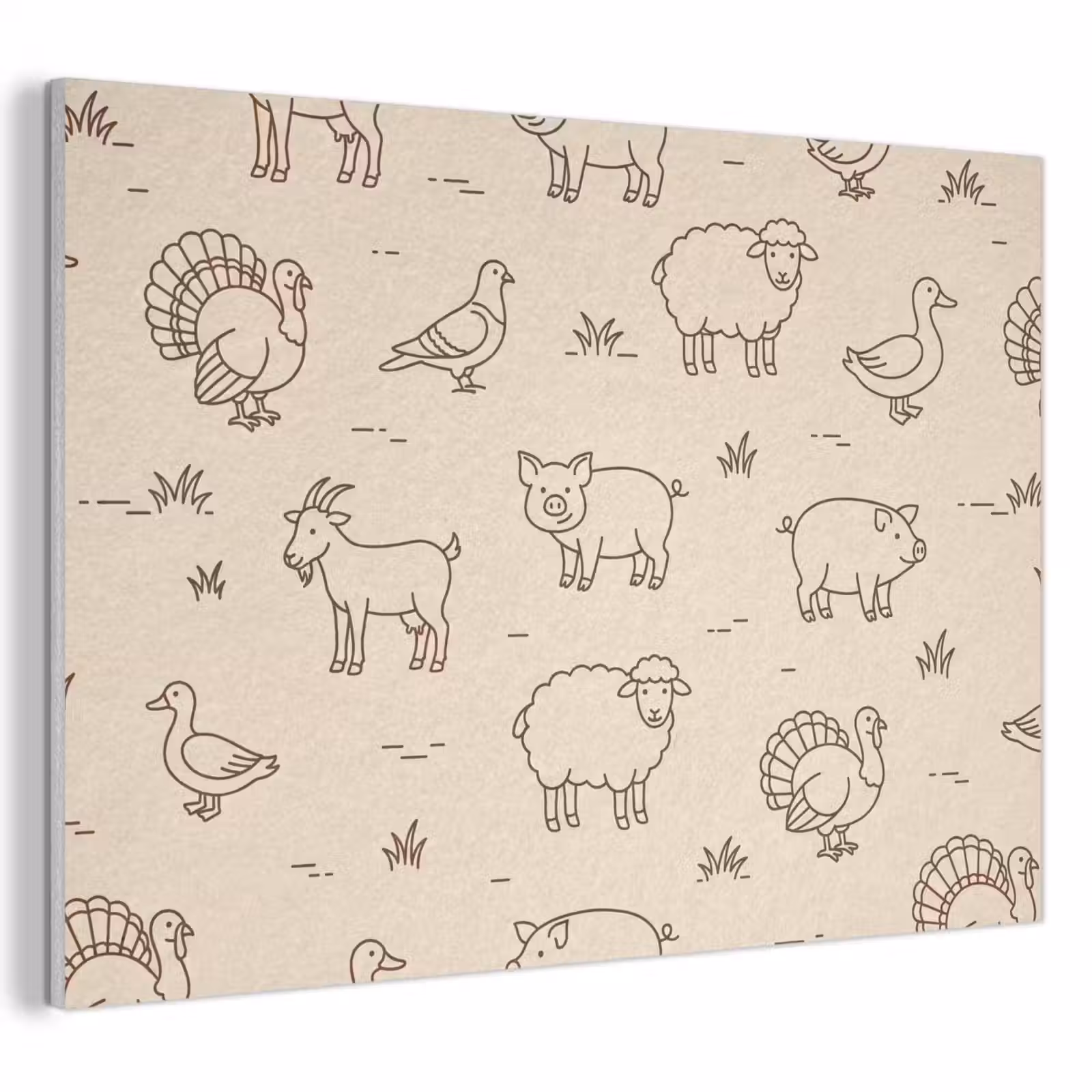 Akoestisch schilderij - Dieren - Patroon - Boerderij - Minimalistisch - Beige — 1
