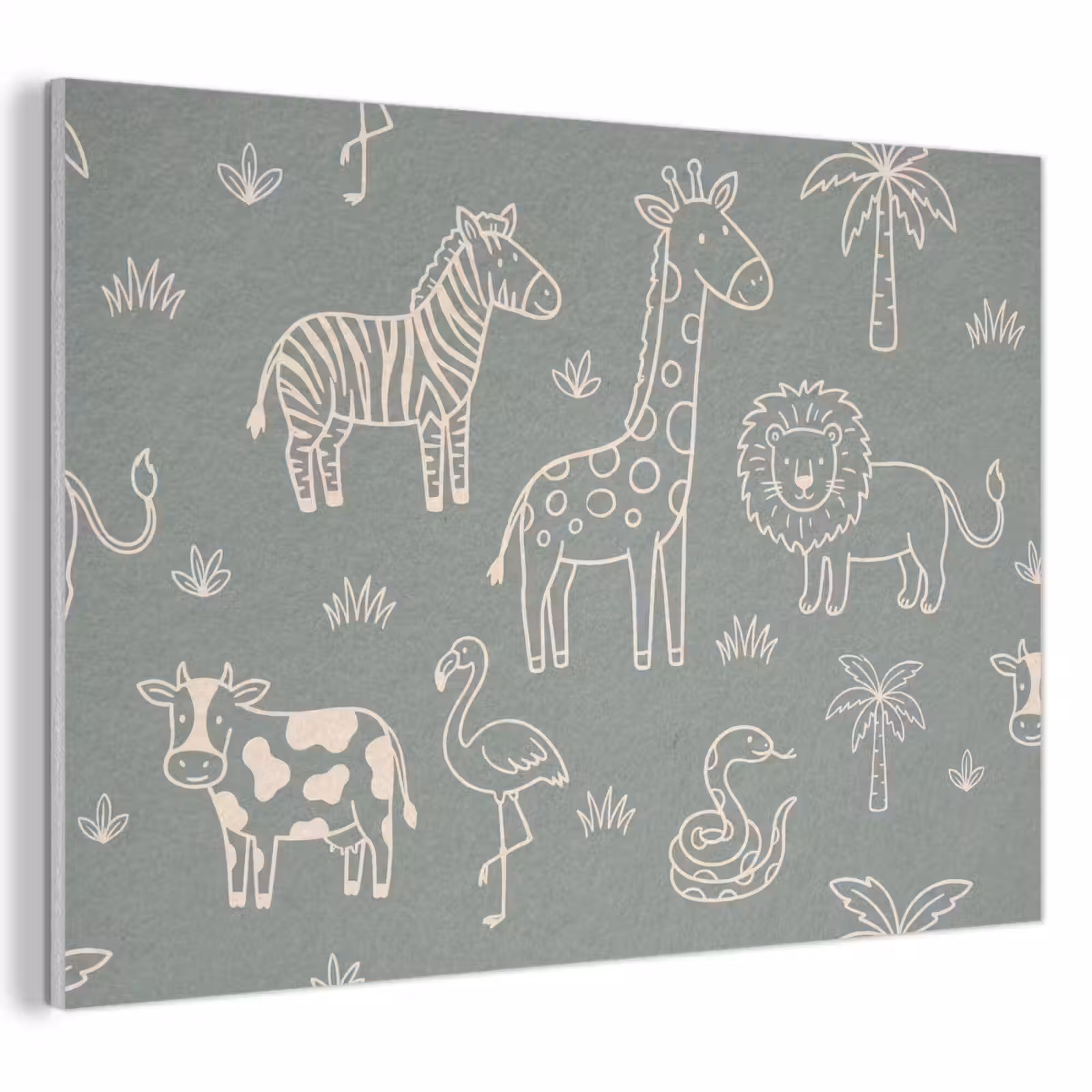 Akoestisch schilderij - Dieren - Safari - Patroon - Illustratie - Groen — 1