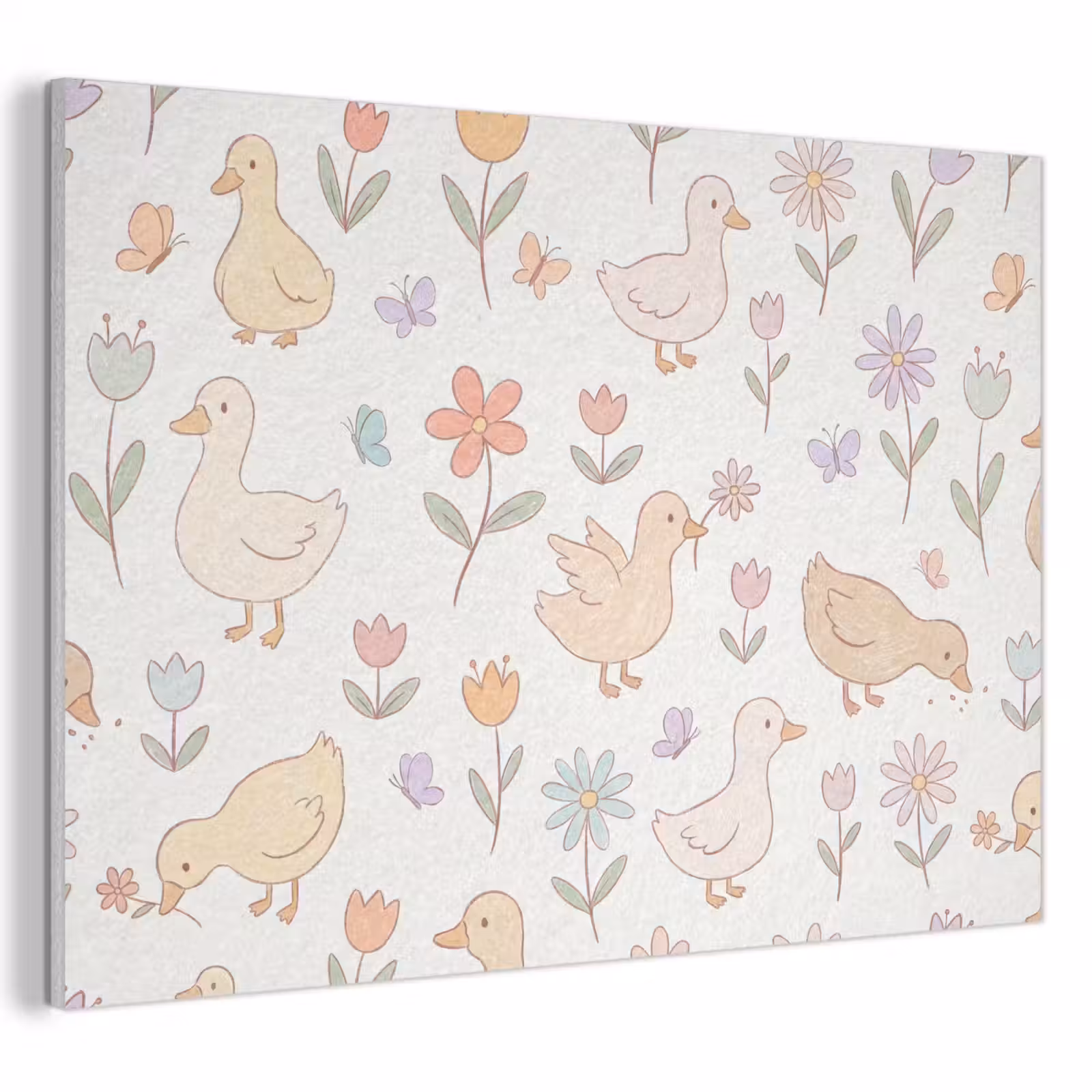 Akoestisch schilderij - Vogel - Bloemen - Patroon - Pastel - Dieren — 1