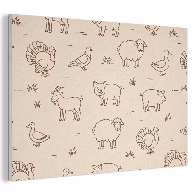 Akoestisch schilderij - Dieren - Patroon - Boerderij - Minimalistisch - Beige — 1
