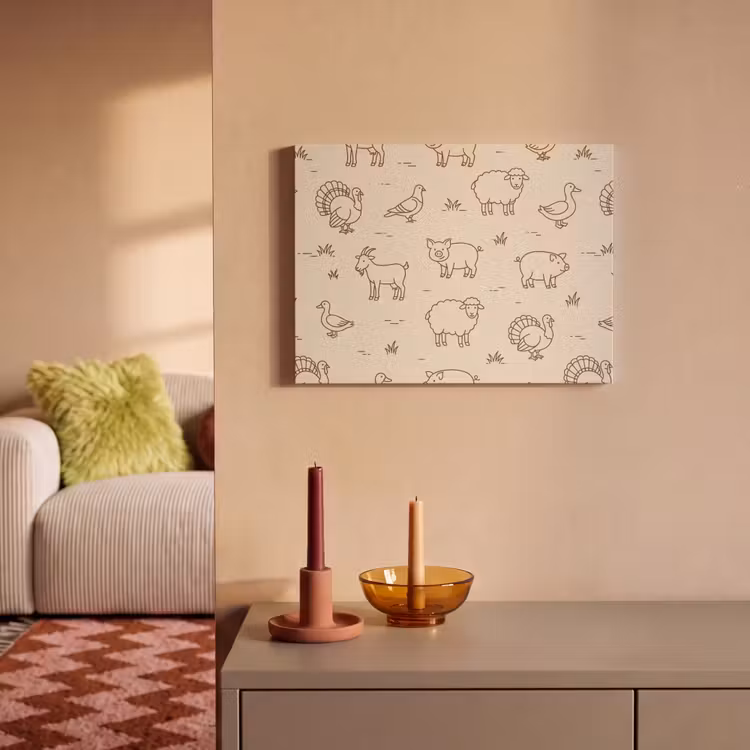Akoestisch schilderij - Dieren - Patroon - Boerderij - Minimalistisch - Beige — 2
