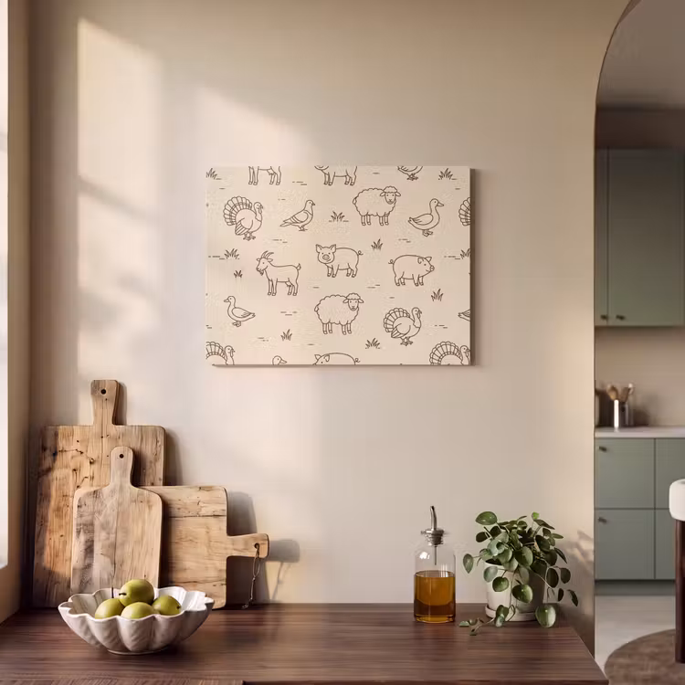 Akoestisch schilderij - Dieren - Patroon - Boerderij - Minimalistisch - Beige — 4