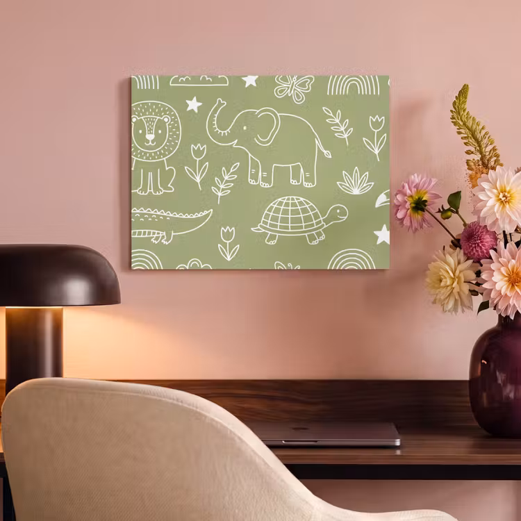 Akoestisch schilderij - Dieren - Patroon - Illustratie - Natuur - Groen — 6