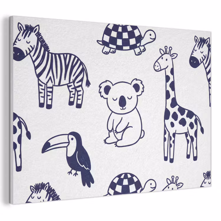 Akoestisch schilderij - Dieren - Patroon - Kinderkamer - Grafisch - Wit-Blauw — 1