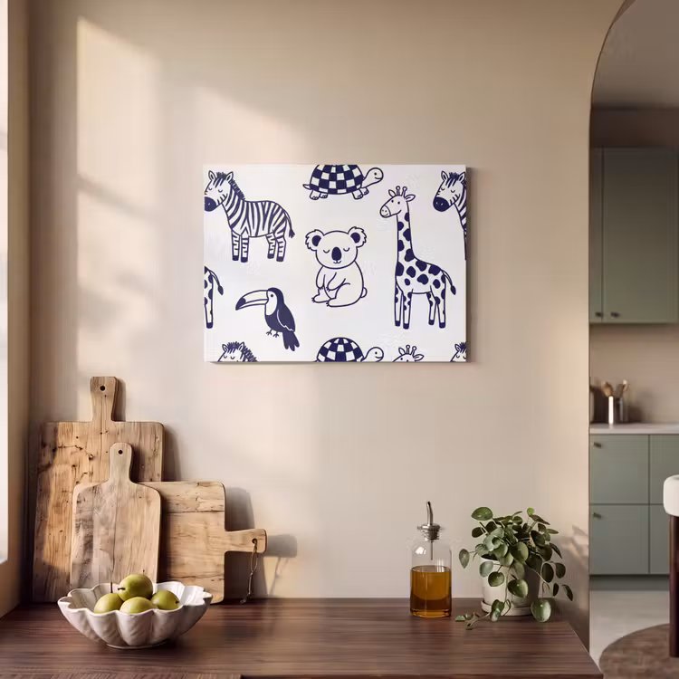 Akoestisch schilderij - Dieren - Patroon - Kinderkamer - Grafisch - Wit-Blauw — 4