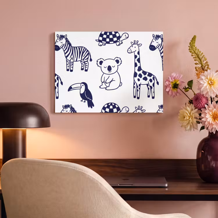 Akoestisch schilderij - Dieren - Patroon - Kinderkamer - Grafisch - Wit-Blauw — 6