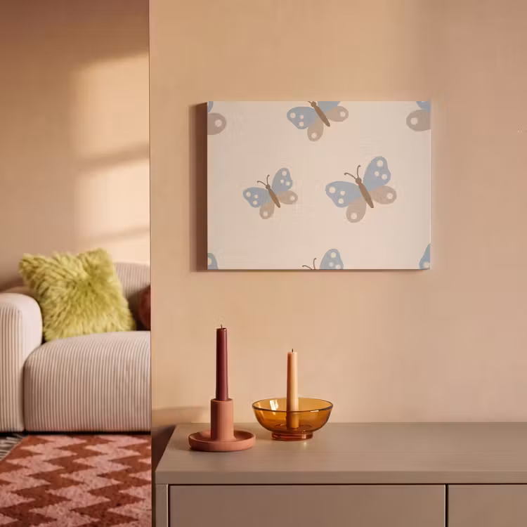 Akoestisch schilderij - Insect - Vlinderpatroon - Abstract - Blauw - Beige — 2