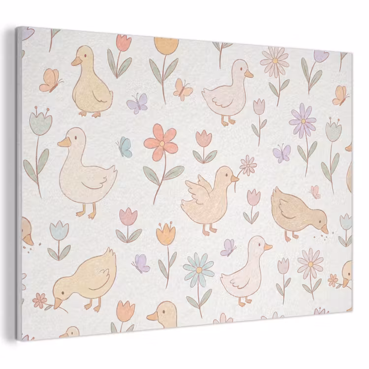 Akoestisch schilderij - Vogel - Bloemen - Patroon - Pastel - Dieren — 1