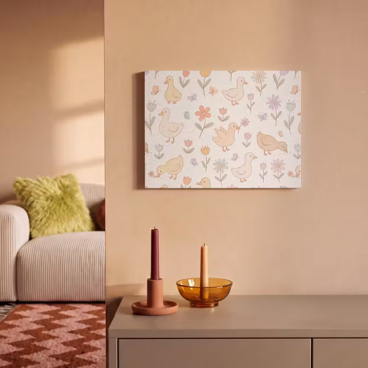 Akoestisch schilderij - Vogel - Bloemen - Patroon - Pastel - Dieren — 2