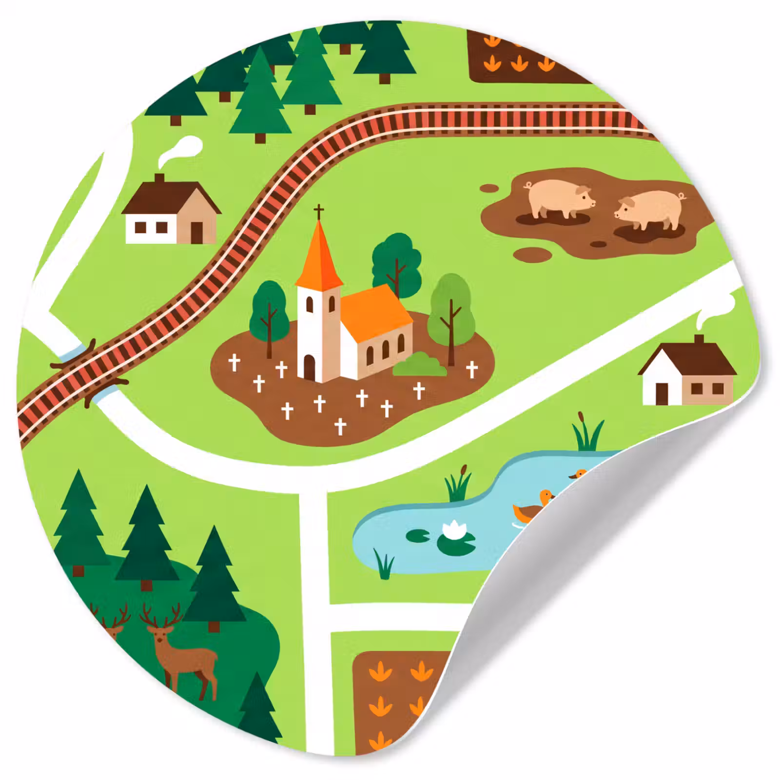 Behangcirkel - Platteland - Dieren - Illustratie — 1