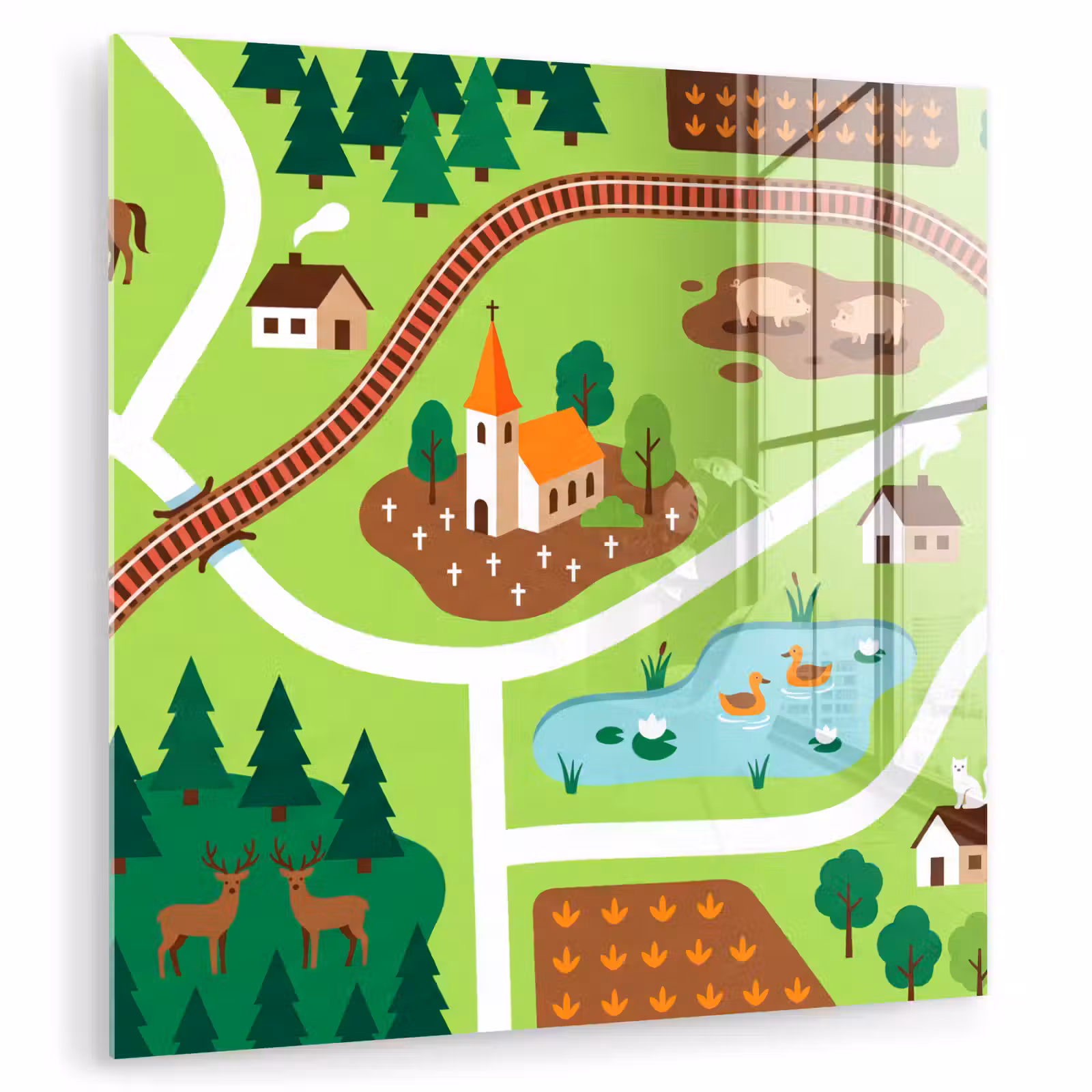 Glas schilderij - Platteland - Dieren - Illustratie — 1