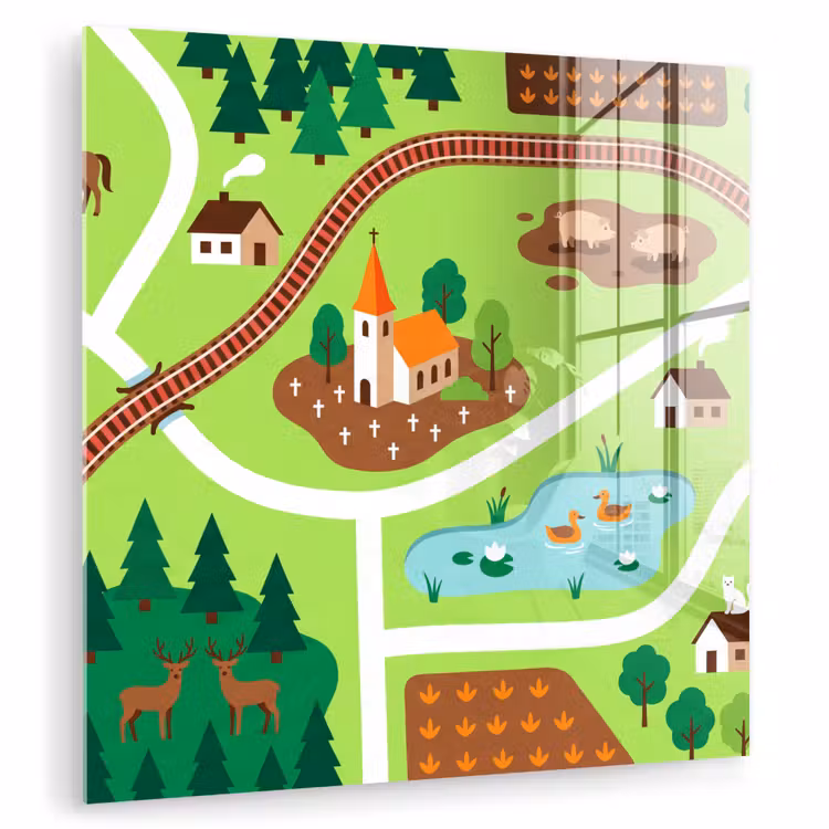 Glas schilderij - Platteland - Dieren - Illustratie — 1