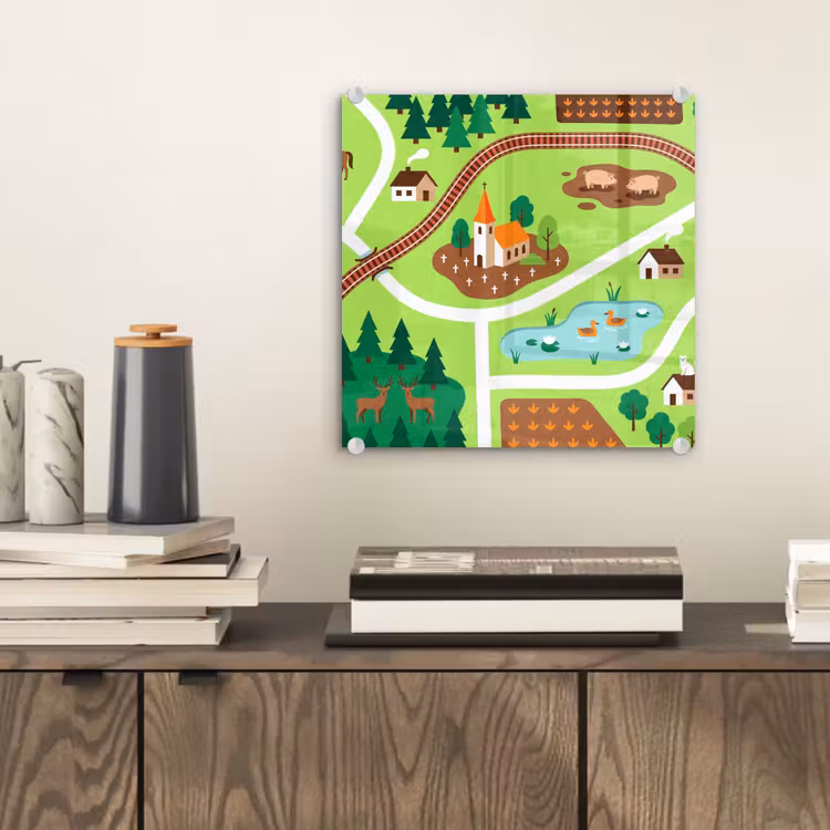 Glas schilderij - Platteland - Dieren - Illustratie — 2